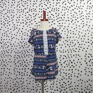 Heart + Arrow Blue Elephant Print Crochet Trim Girls Romper Size Small - Picture 1 of 5
