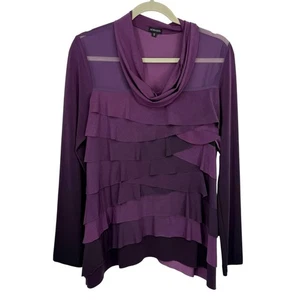 Komarov Stufen Wasserfallausschnitt Tunika Gr. Small Stretch Strick Aubergine Langarm Pullo - Bild 1 von 9