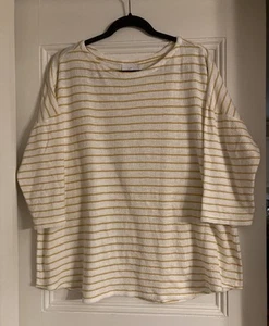 J. Jill Women's Striped 3/4 Sleeve Loose knit Top Striped White/Yellow XL - Picture 1 of 8
