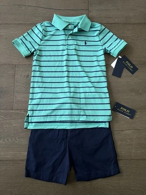 Polo Ralph Lauren Boys Set Of Polo Shirt & Chino Shorts Size 5 Navy Blue/Turq - Image 1 of 4
