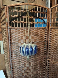 Vtg Bubble Glass, Large Oil / Candle Hanging Swag Lamp Unique Rare, MCM Cobalt - Bild 1 von 18