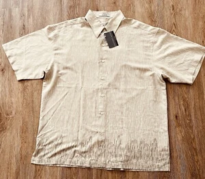 Geoffrey Beene Silk Short Sleeve  Button Down Tan Beige Shirt Size L NEW - Picture 1 of 5