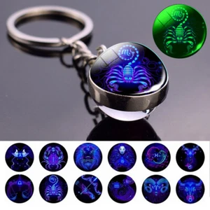 Side For Women Zodiac Keychain Key Rings Glass Ball Keychain 12 Constellation - Foto 1 di 23