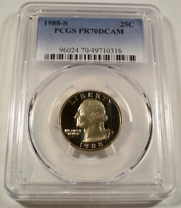 1988-S 25c PCGS PR70DCAM WASHINGTON QUARTER PROOF DEEP CAMEO PR 70 DC - Imagen 1 de 3