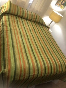 Full Size/Double 1970's Striped Bedspread Orange, Citron, Yellow As-Is - Picture 1 of 19