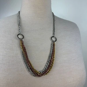 Tri-Metal Stainless Steel Multi Color Chain Necklace Toggle Clasp 30" - Picture 1 of 6