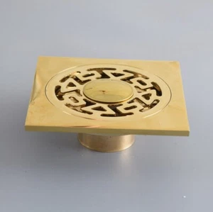 Gold Brass 4 Inch Square Shower Drain Floor Waste Drain Cover Strainer mhr058 - Picture 1 of 10
