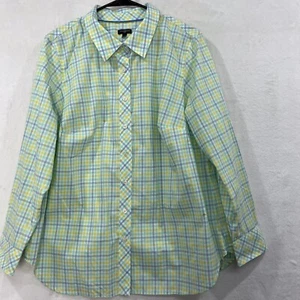 Talbots Button Up Shirt Top Womens Plus 1X Plaid Green Yellow Long Sleeve Cotton - Picture 1 of 12