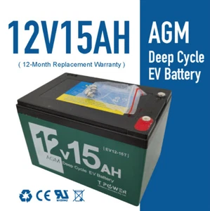 Tpower 12V 15AH AGM Rechargeable Battery Electric Bike Mobility Scooter 12AH - Picture 1 of 5