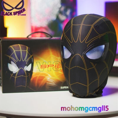 New Black Gold Spider-Man Mask Cosplay Prop Remote Control Ring Moving Eyes Gift - Image 1 of 4