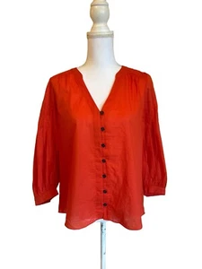 Parker Women's S Sleeveless  V-Neck Button Down Blouse Red Deep Orange Cotton - Picture 1 of 5