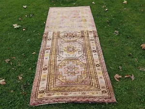 Muted Colors Carpet, Mid Century Caucasian Style Geometric Wool 3'2'' x 7'9'' - Picture 1 of 12