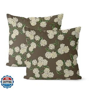 DAFENA Brown Spring Pillow Covers 18x18 Inch 2 Pcs Green Yellow Hydrangea Flo - Picture 1 of 5