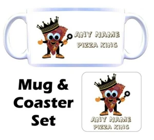 PERSONALISED Pizza King Print Ceramic Mug & Coaster Christmas Birthday Gift - Picture 1 of 7