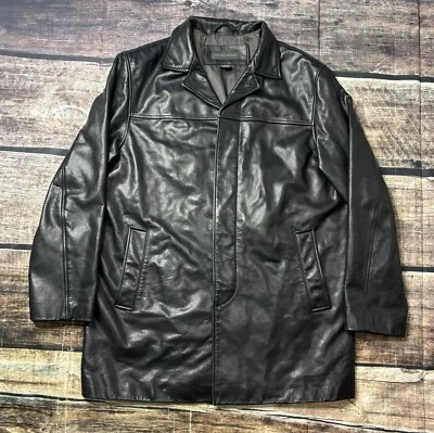 VTG Banana Republic Leather Jacket Coat Men's Large Trench Black - Image 1 of 4
