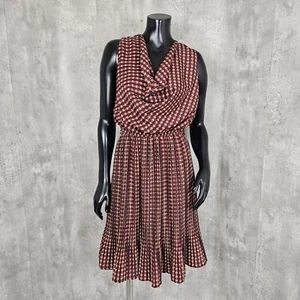 Yumi Womens US6/8 EU40 Silky Geometric Pattern Accordion Pleat Cowl Neck Dress - Picture 1 of 11