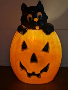 Vtg TPI 1994 Halloween Blow Mold Black Cat In Pumpkin - Foto 1 di 21