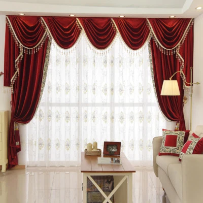 luxury European thick Italy flannelette solid red cloth curtain valance E790* - Image 1 of 4