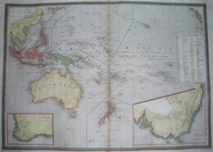 1837 XL RARE ORIGINAL MAP AUSTRALIA OCEANIA PAPUA NEW ZEALAND HAWAII GUAM SYDNEY - Picture 1 of 12