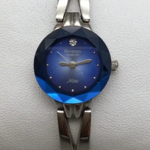 Armitron Diamond Watch Women 19mm Blue Dial Silver Tone Band New Battery 6.5" - Picture 1 of 14