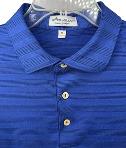 Peter Millar Herren Poloshirt mittelblau gestreift Kurzarm Golf Performance - Bild 1 von 9