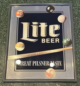 Vintage Miller Lite Bierspiegel & Kunststoffrahmen. 21*17 Zoll Pool/Ball/Queue. LESEN! - Bild 1 von 14