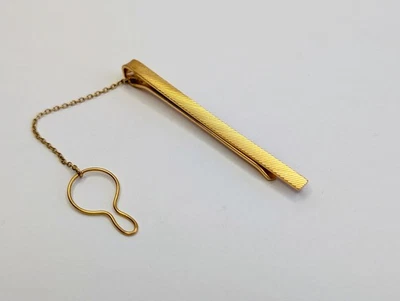Rare Vtg Signed CM French Art Deco 18K Yellow Gold Etched Stripes Tie Clip -5.8g - Image 1 of 4