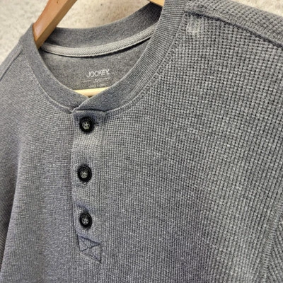 JOCKEY Mens Waffle Henley Thermal Knit Shirt Large Gray Pullover - Image 1 of 4