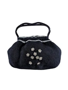 Vintage Lee Wards Hand Crocheted Clam Shell Satchel Hand Bag Metallic 40s - Picture 1 of 7