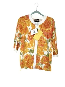 NWT Bob Mackie QVC Wearable Art Women’s Orange Roses Cardigan Sweater SMALL - Picture 1 of 6