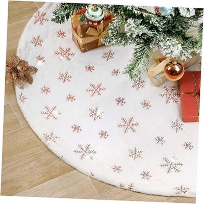 Falda de árbol de Navidad de felpa falda de árbol de piel sintética blanca con 36 pulgadas de oro rosa Foto 1 de 4