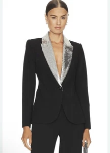 L' AGENCE Clementine Sequin Lapel Ponte Blazer Size 8 - Picture 1 of 9