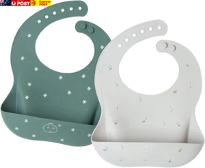 Baby Bibs 2Pcs Silicone Baby Feeding Bibs Easily Adjustable and Wipe Clean Soft - Picture 1 of 6