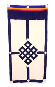 Appendiabiti per porta tibetano, nodo infinito, lino, blu scuro - Foto 1 di 1