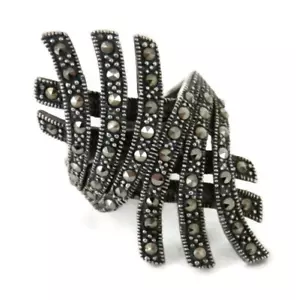 Conjunto de anillo de cóctel vintage de plata de ley con joyería llamativa de marcasitas talla 8,5 - Imagen 1 de 8