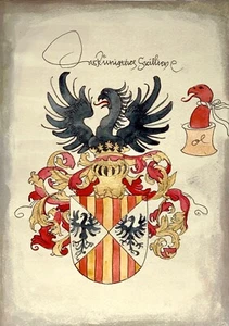 Hand painted old look miniature leaf coats of arms German knights - Picture 1 of 2