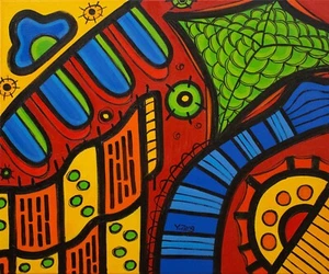 Playground Red, Original artwork oil painting, abstract painting 20''x24" - Picture 1 of 5
