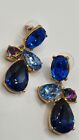Oscar De La Renta Gold Tone Multi Blue Crystal Drop Stud Earrings