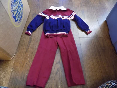 De Colección Bull Frog Tejidos 2 piezas Niños Conjunto Suéter y Pantalones Borgoña Azul Blanco EE. UU. 3T Foto 1 de 4