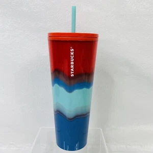 Vaso de copa fría Starbucks 2021 vacaciones de Navidad azul verde color olas 24 oz - Imagen 1 de 8