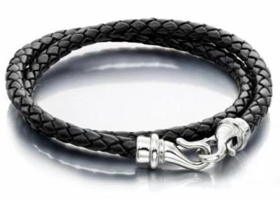 Fred Bennett Mens Black Leather and Stainless Steel Wrap Around Bracelet B4506 - Image 1 of 2
