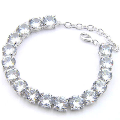 Round Cut Fire White Topaz Gemstone Stars Silver Charming Bracelets Adjustable - Image 1 of 4