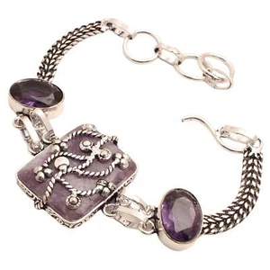 Amethyst Edelstein Versilbert Armband Handmade Schmuck Geschenk 16 G BR-788 - Bild 1 von 3