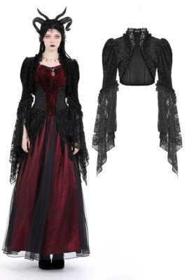 DARK IN LOVE Mujeres Negro Punk Gótico Estampado Terciopelo Encaje Mangas Acampanadas Encogerse de hombros Foto 1 de 4