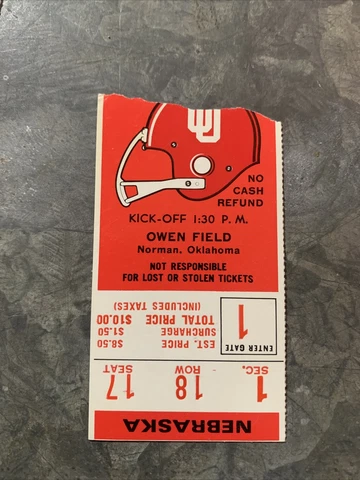 1977 Oklahoma Sooners Nebraska Cornhuskers Football Ticket Stub OU Norman Cover