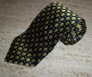CORBATA GHERARDINI SEDA FIRENZE ITALIA 56,5"" X 3,75"" NEGRA CON ÓVALOS DORADOS NUEVA - Imagen 1 de 4
