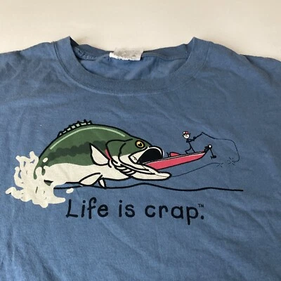 Life is crap t-shirt XXL funny fish graphic blue short sleeve tee - Image 1 of 4