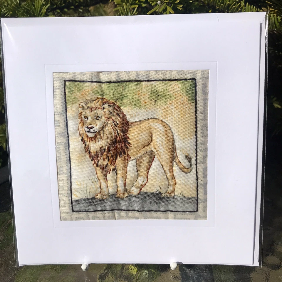 Hand Made Sewn Card Birthday Thank You Lion Wild Safari - Image 1 of 1