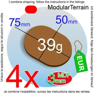 4x 3mm MDF Pill Oval Base 50x75mm 75x50mm 50mm 75mm Cavalry Bike War Hammer 40k - Imagen 1 de 7