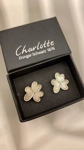 Ehinger Schwarz Schmuck Ohrringe Herz Klee Blume 925 Silber Ohrstecker Box - Bild 1 von 6